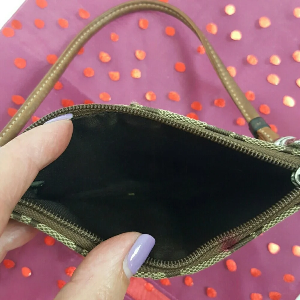 Coach brown canvas wristlet
